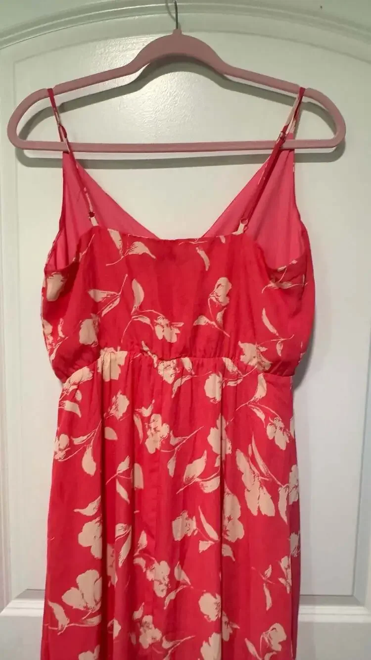 Barbiecore Pink Floral Wrap Midi Dress Coquette Cottagecore Vacation